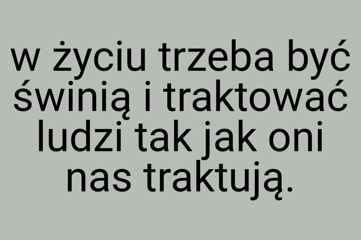 W życiu trzeba być świnią i traktować ludzi tak jak oni nas