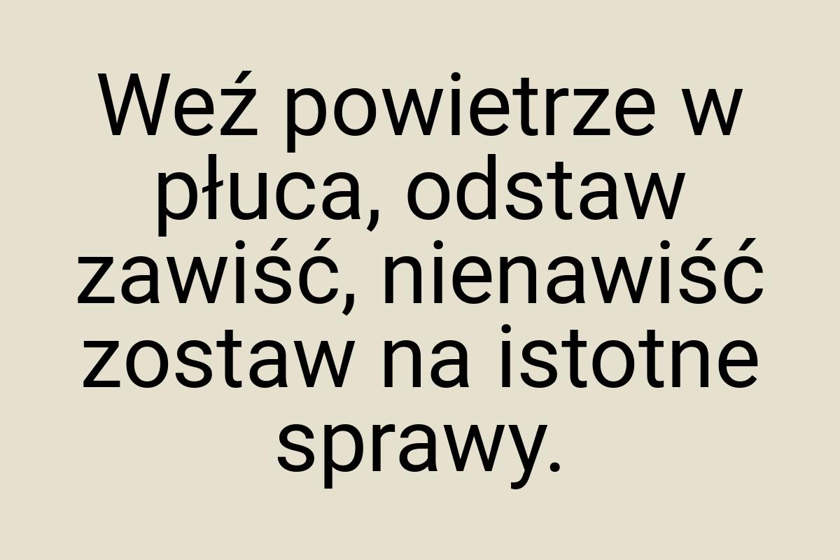 Weź powietrze w płuca, odstaw zawiść, nienawiść zostaw na