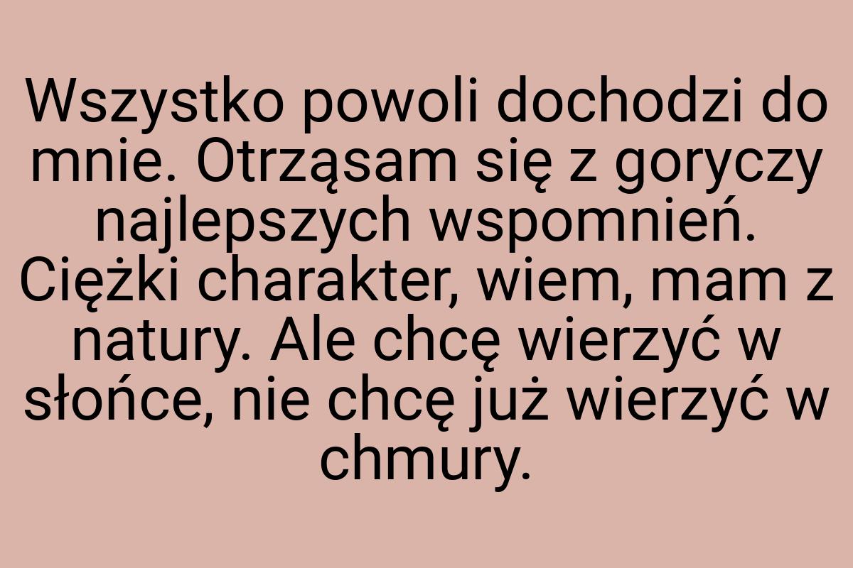 Wszystko powoli dochodzi do mnie. Otrząsam się z goryczy