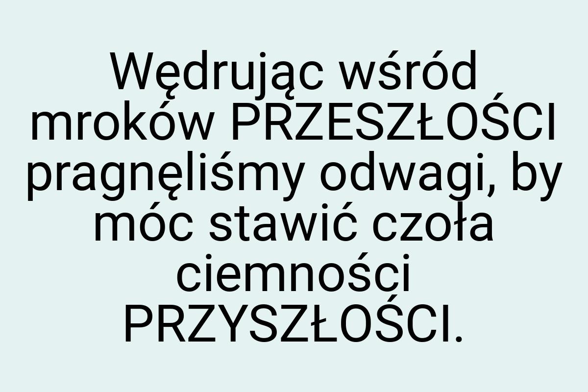 Wędrując wśród mroków PRZESZŁOŚCI pragnęliśmy odwagi, by