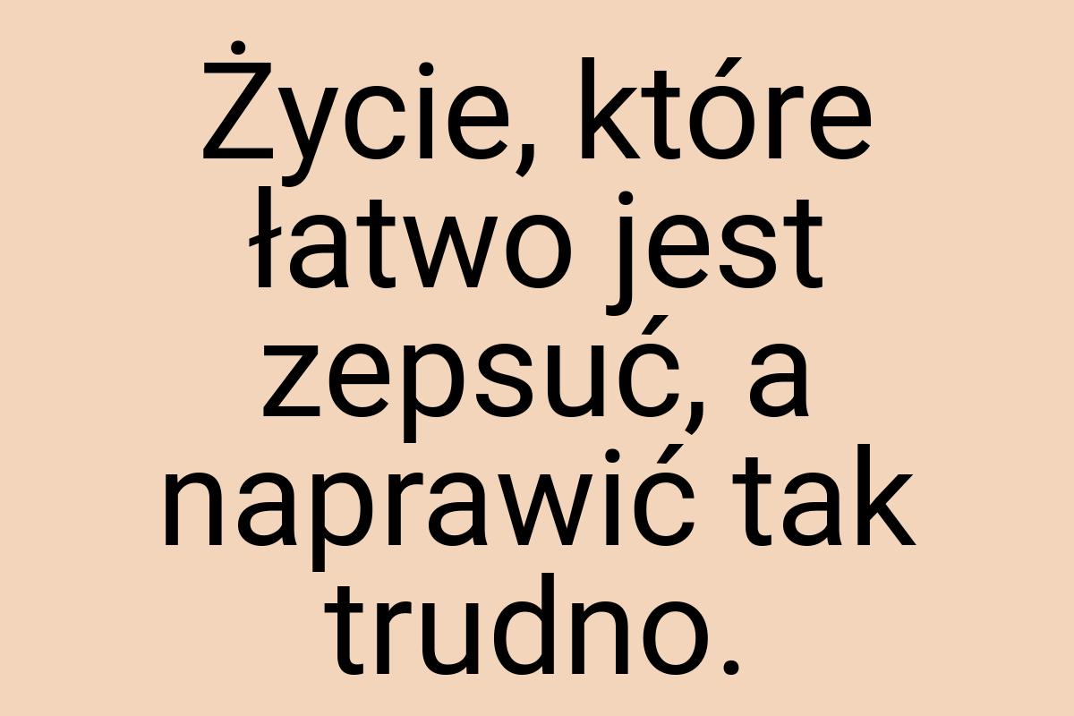 Życie, które łatwo jest zepsuć, a naprawić tak trudno