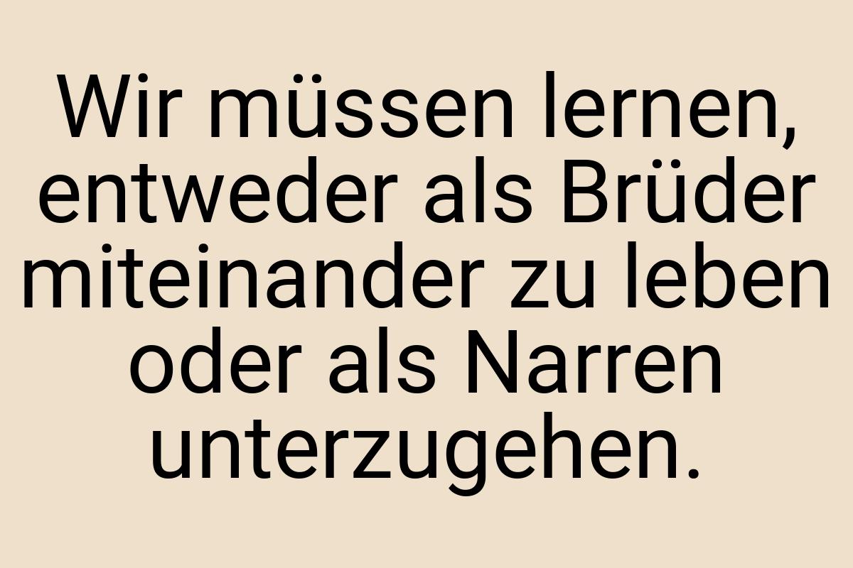 Wir müssen lernen, entweder als Brüder miteinander zu leben