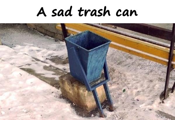 A sad trash can