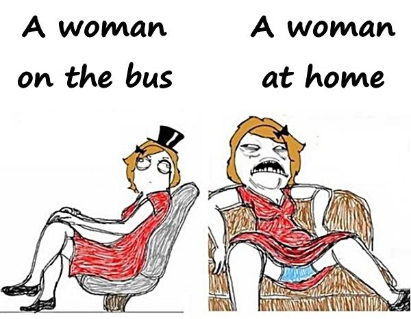 A woman on the bus and a woman at home