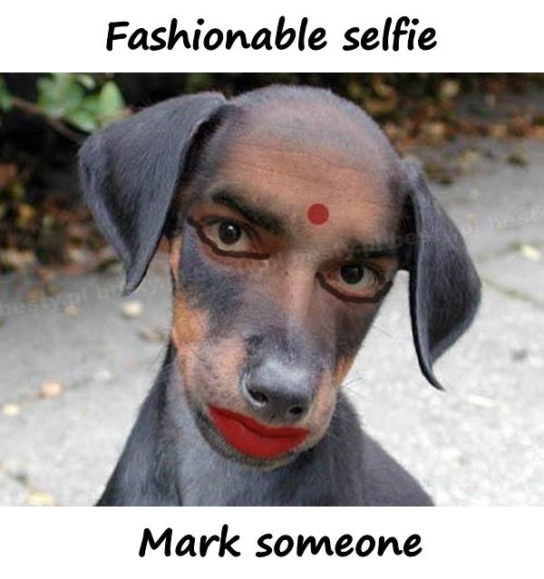 Fashionable selfie. Mark someone