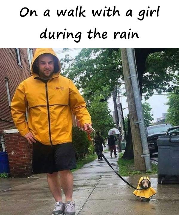 On a walk with a girl during the rain