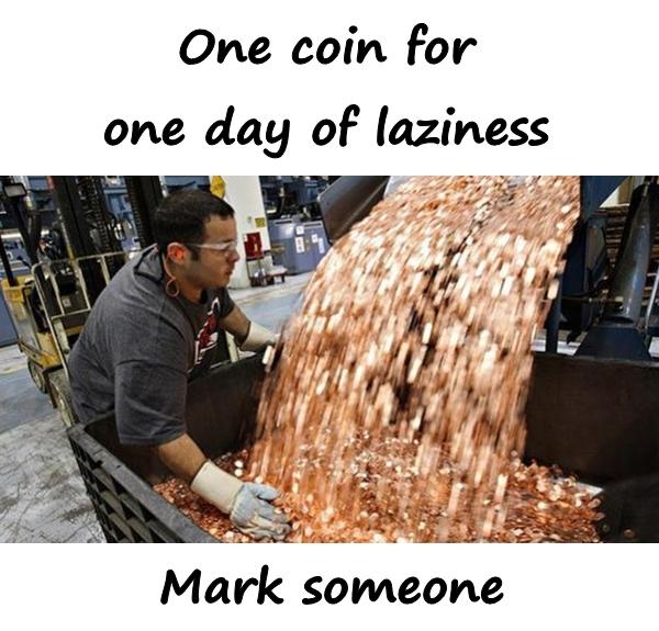 One coin for one day of laziness. Mark someone