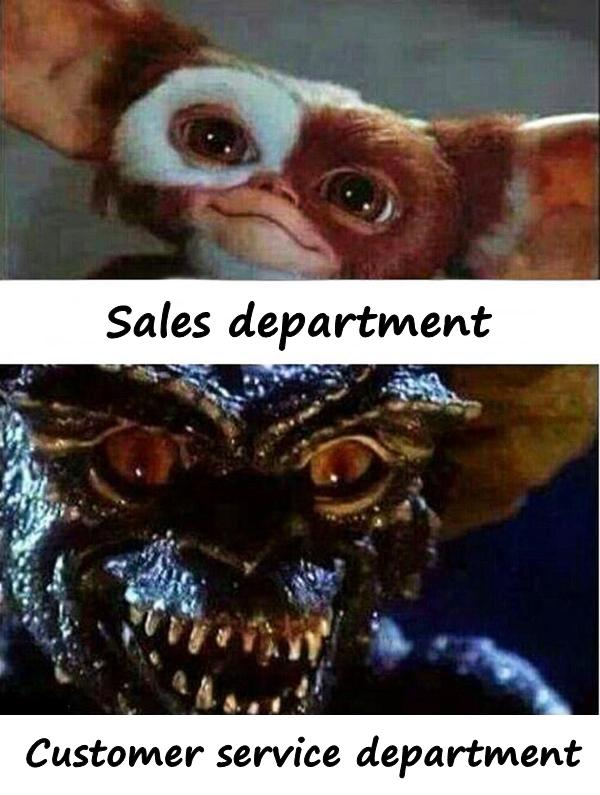 Sales department and customer service department