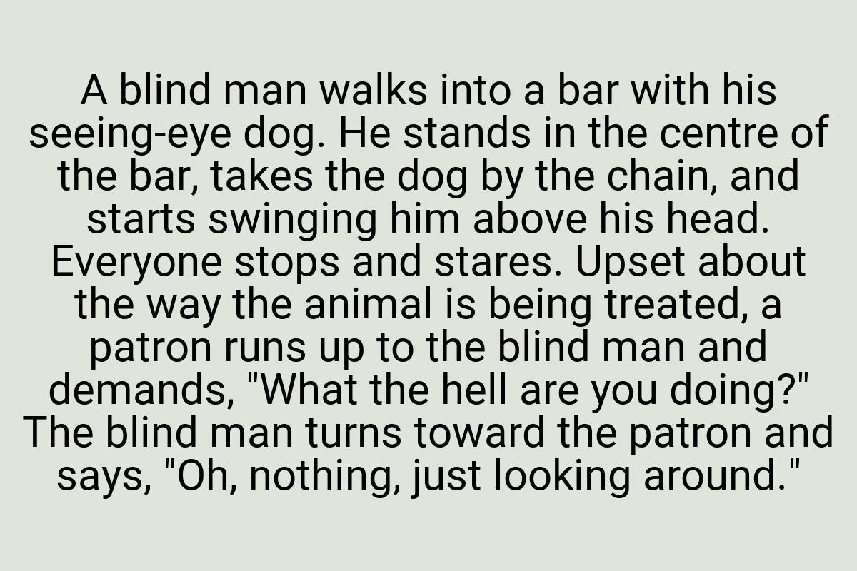 A blind man walks into a bar with his seeing-eye dog. He