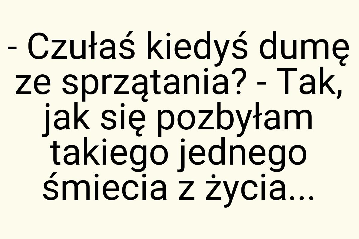 - Czułaś kiedyś dumę ze sprzątania? - Tak, jak się pozbyłam