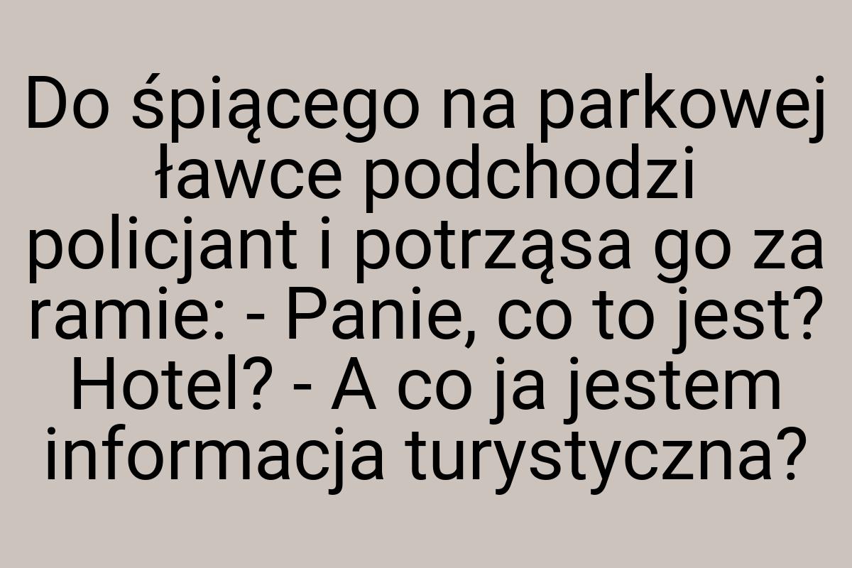 Do śpiącego na parkowej ławce podchodzi policjant i