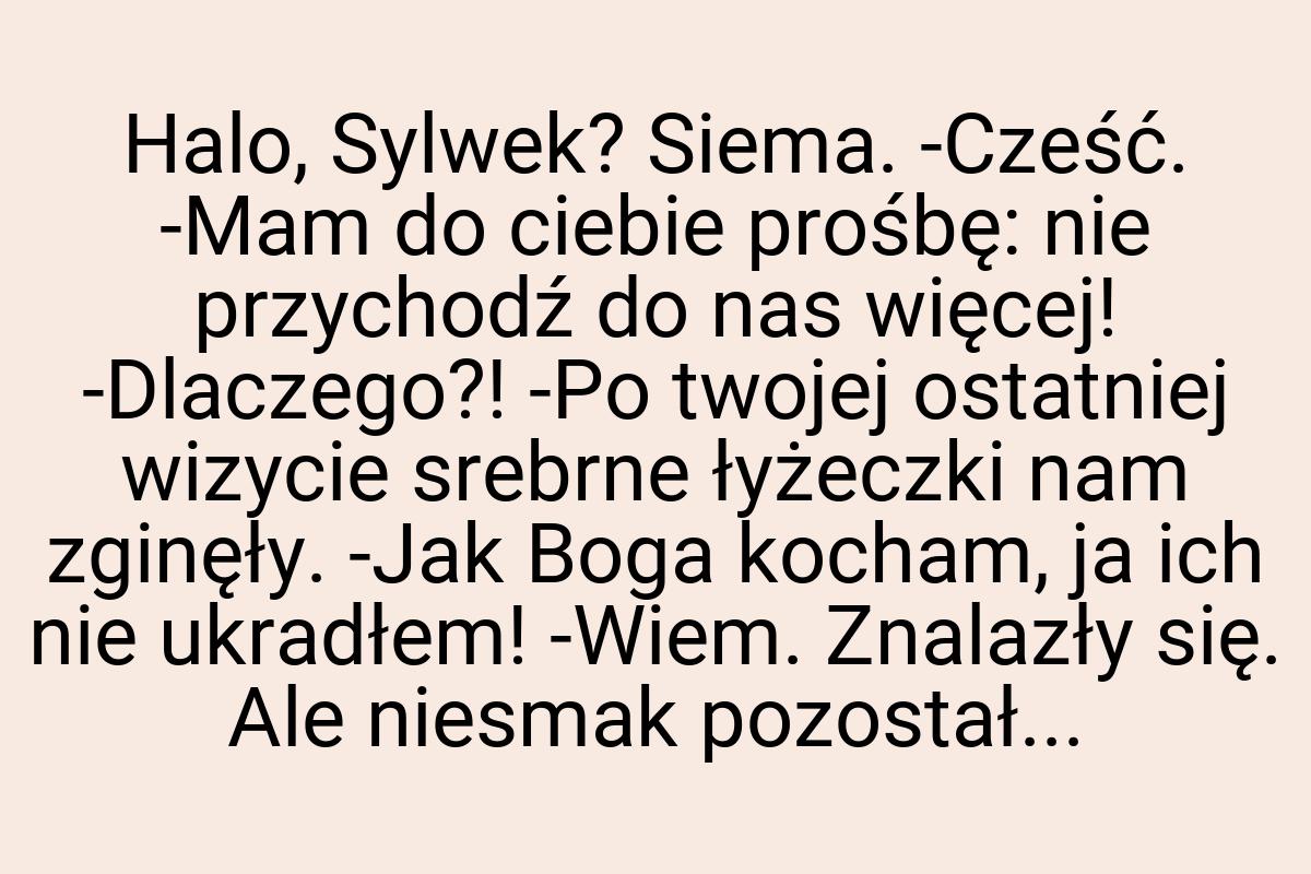 Halo, Sylwek? Siema. -Cześć. -Mam do ciebie prośbę: nie