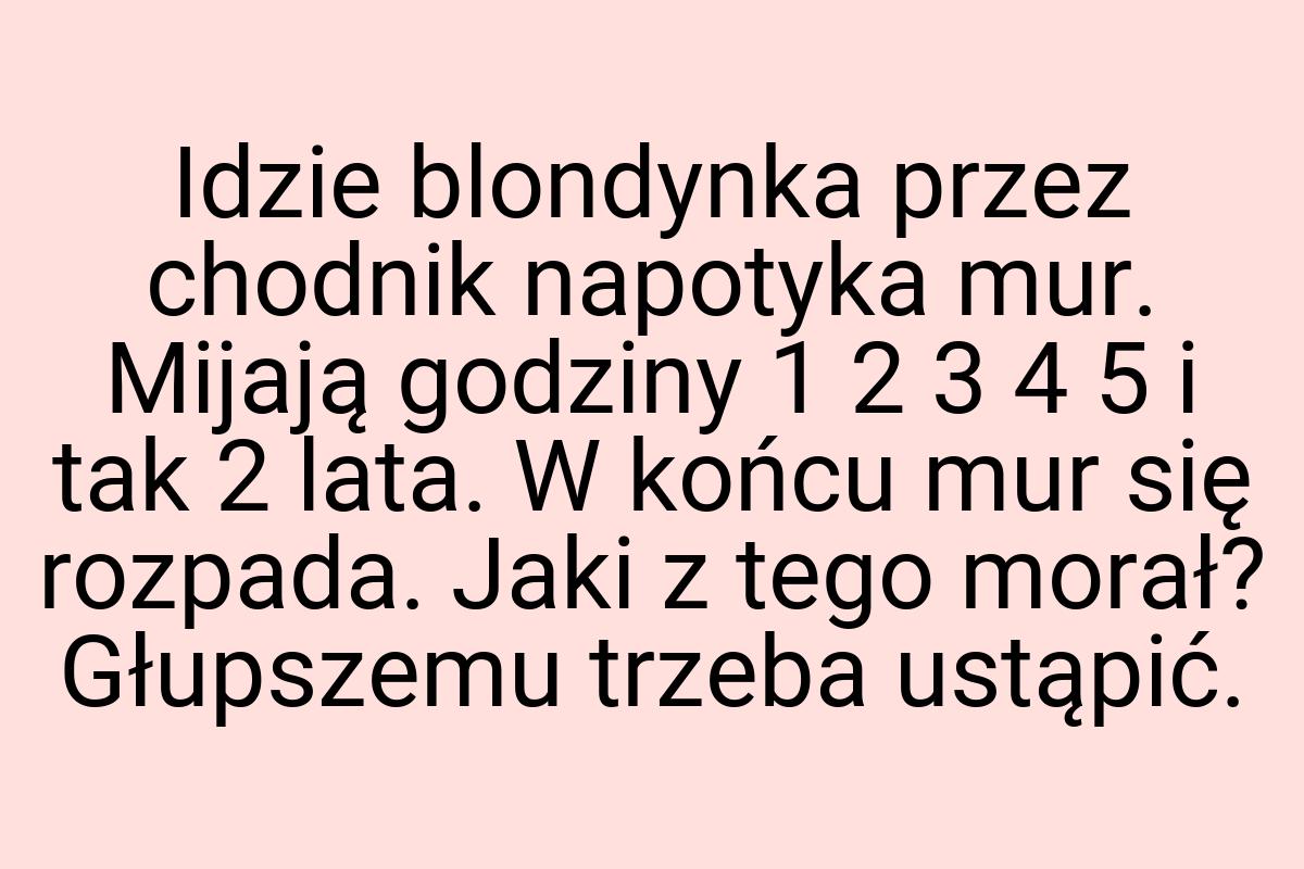 Idzie blondynka przez chodnik napotyka mur. Mijają godziny