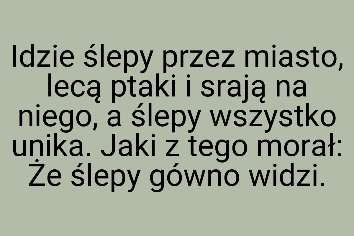 Idzie ślepy przez miasto, lecą ptaki i srają na niego, a