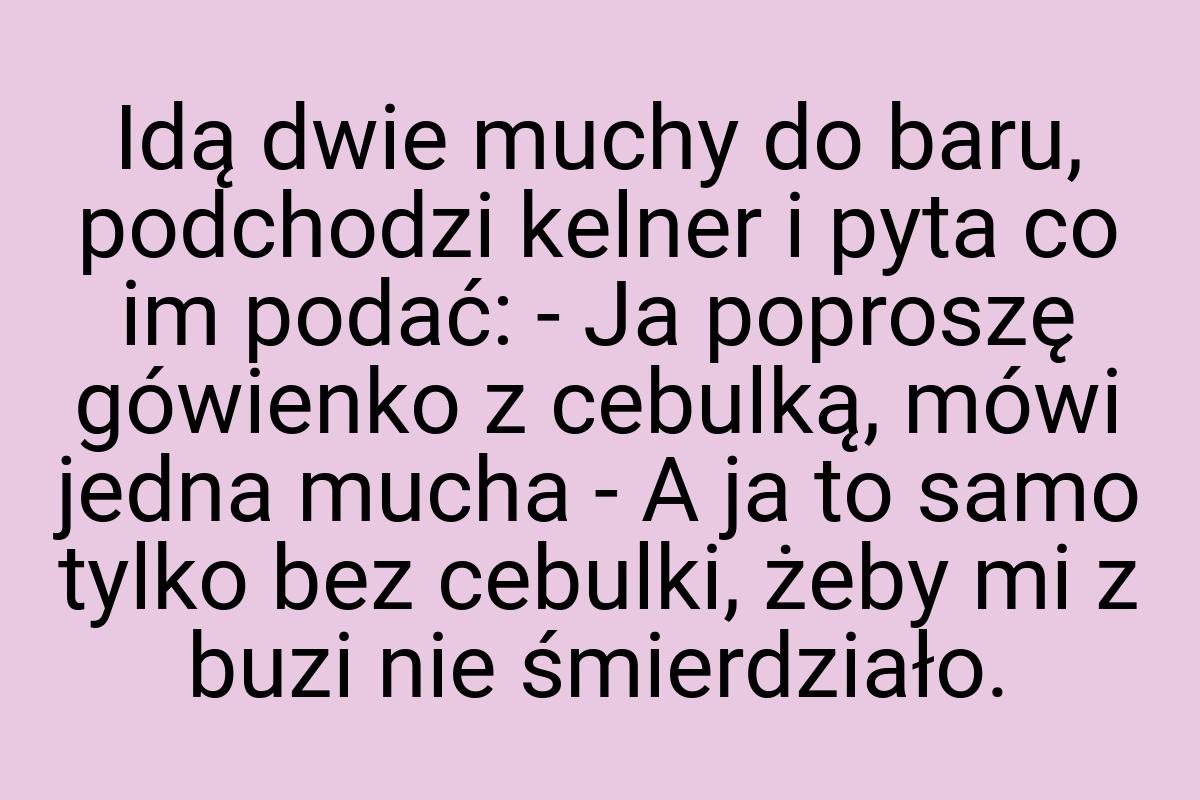 Idą dwie muchy do baru, podchodzi kelner i pyta co im