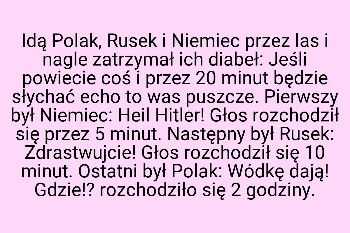 Idą Polak, Rusek i Niemiec przez las i nagle zatrzymał ich