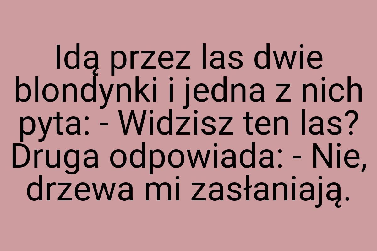 Idą przez las dwie blondynki i jedna z nich pyta: - Widzisz