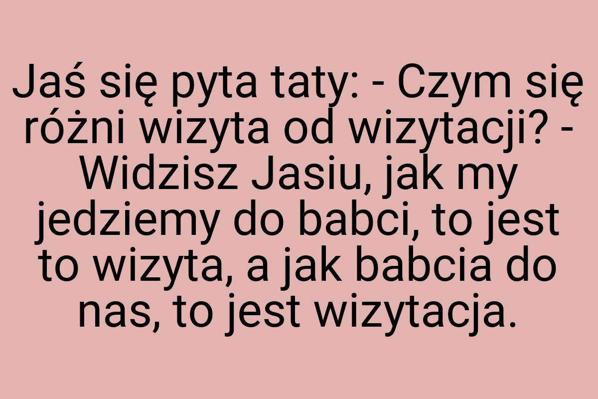 Jaś się pyta taty: - Czym się różni wizyta od wizytacji