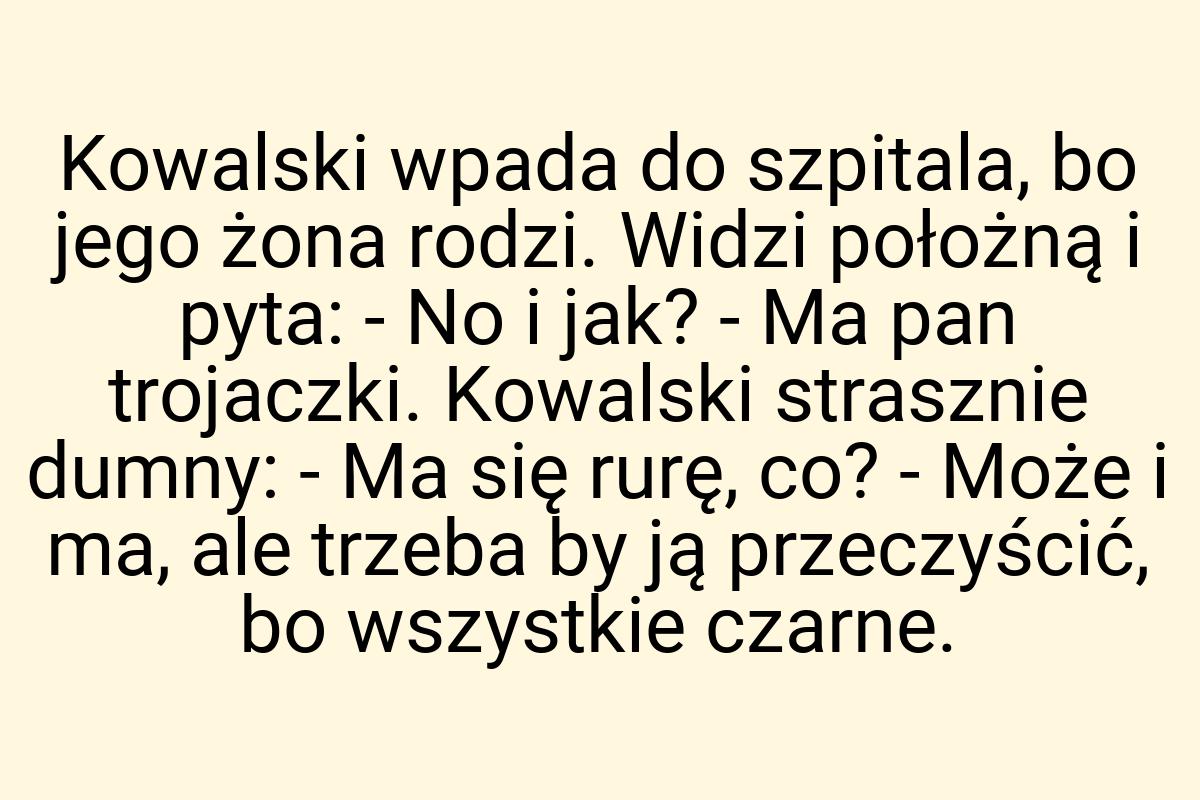 Kowalski wpada do szpitala, bo jego żona rodzi. Widzi