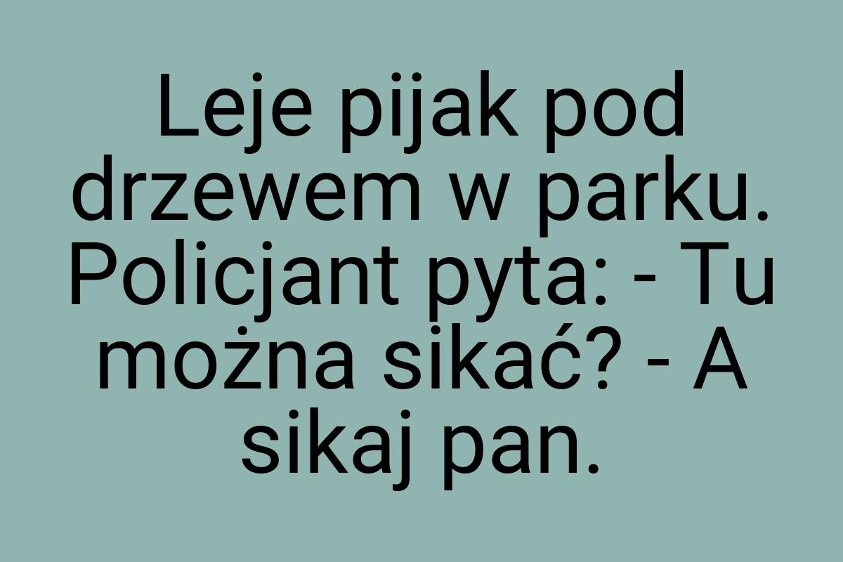 Leje pijak pod drzewem w parku. Policjant pyta: - Tu można