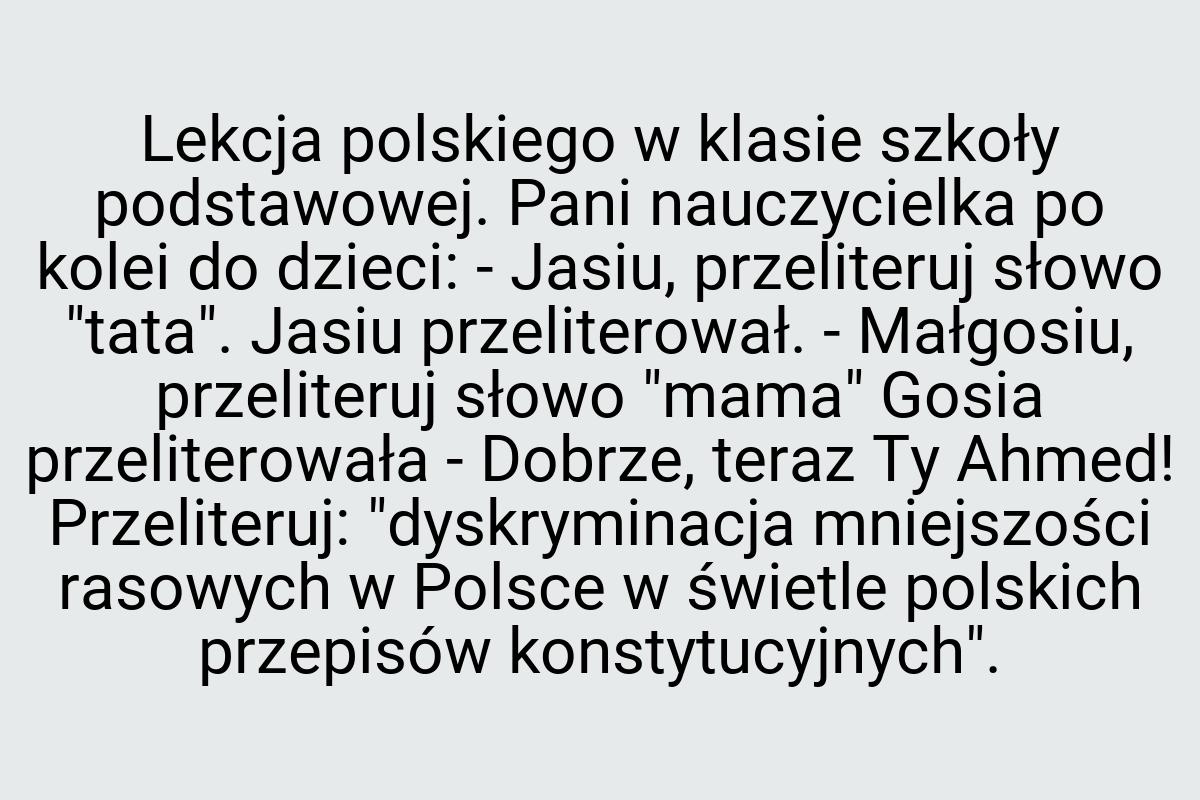 Lekcja polskiego w klasie szkoły podstawowej. Pani