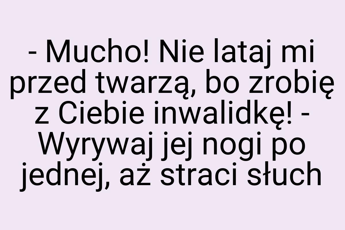 - Mucho! Nie lataj mi przed twarzą, bo zrobię z Ciebie