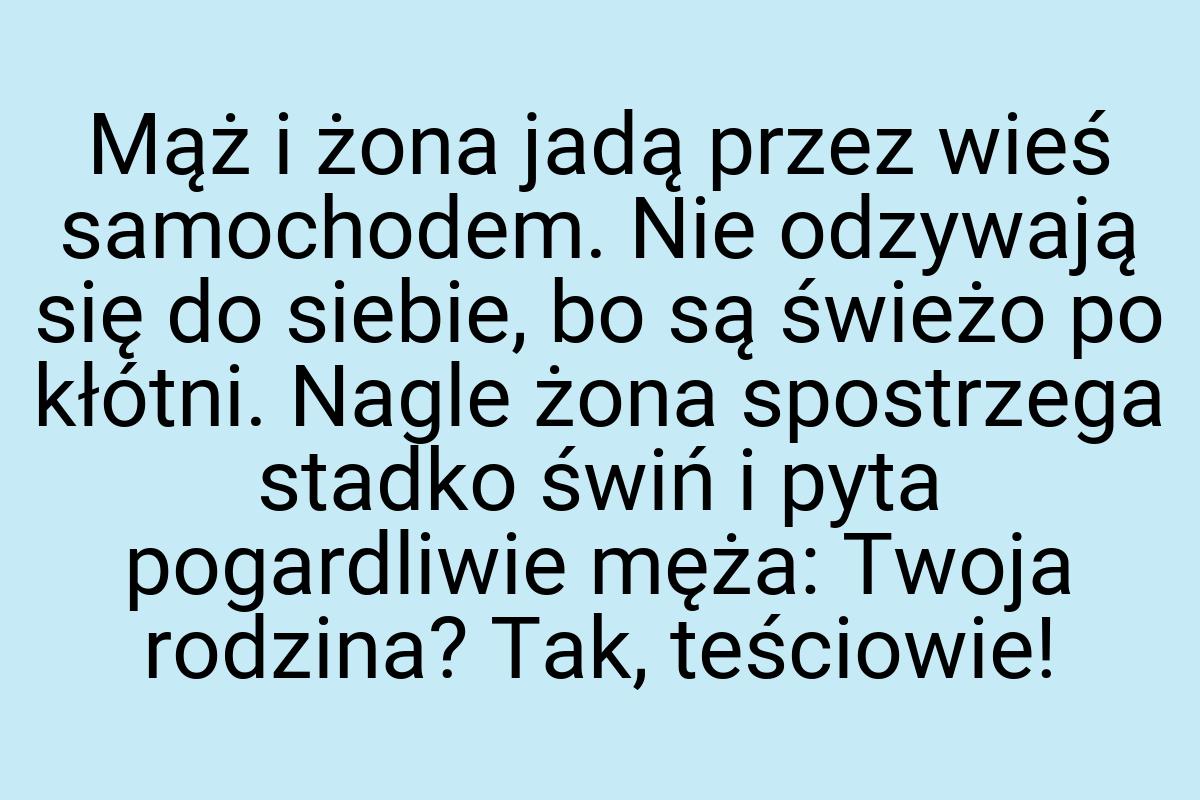 Mąż i żona jadą przez wieś samochodem. Nie odzywają się do