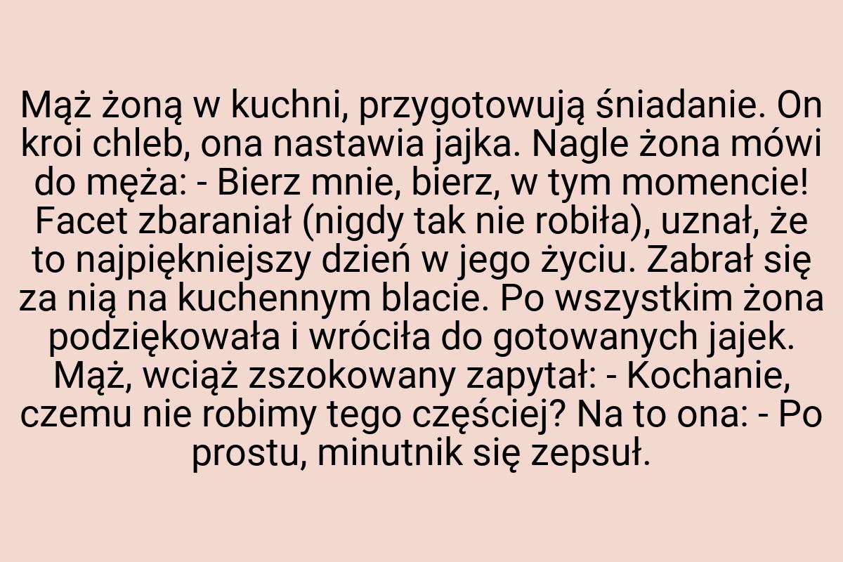 Mąż żoną w kuchni, przygotowują śniadanie. On kroi chleb