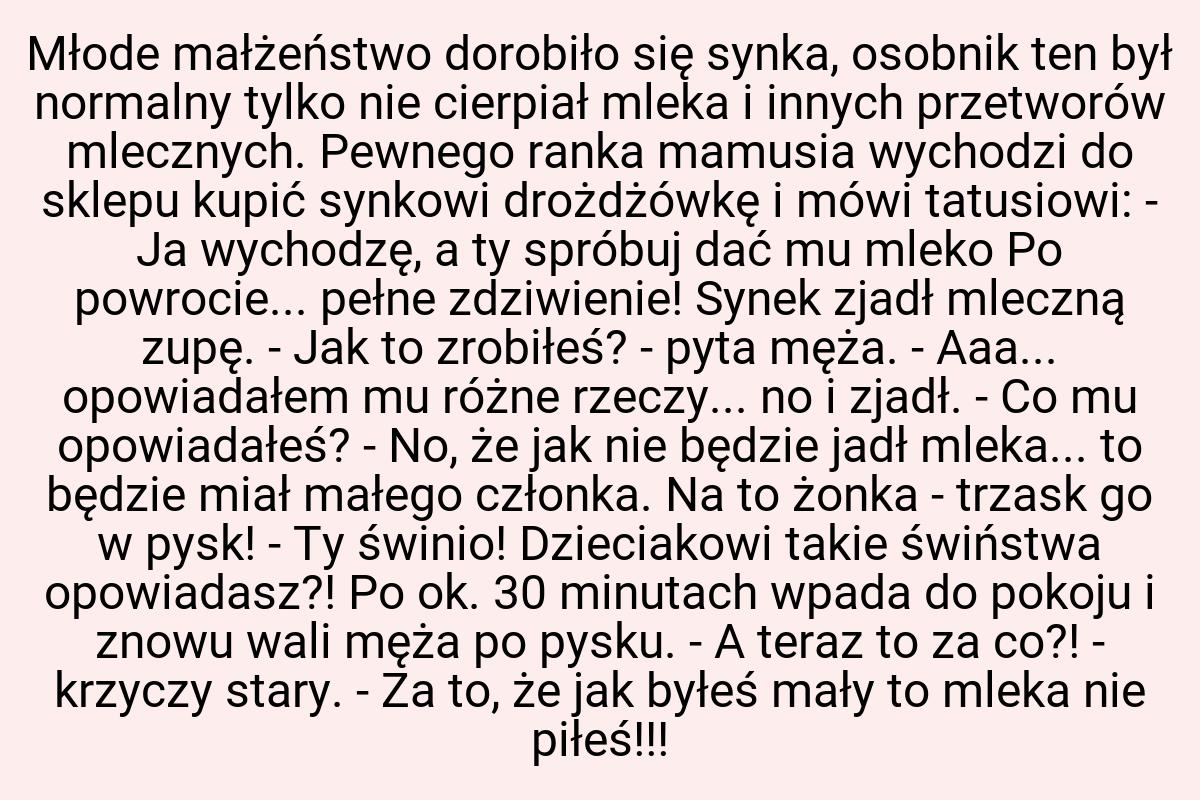 Młode małżeństwo dorobiło się synka, osobnik ten był