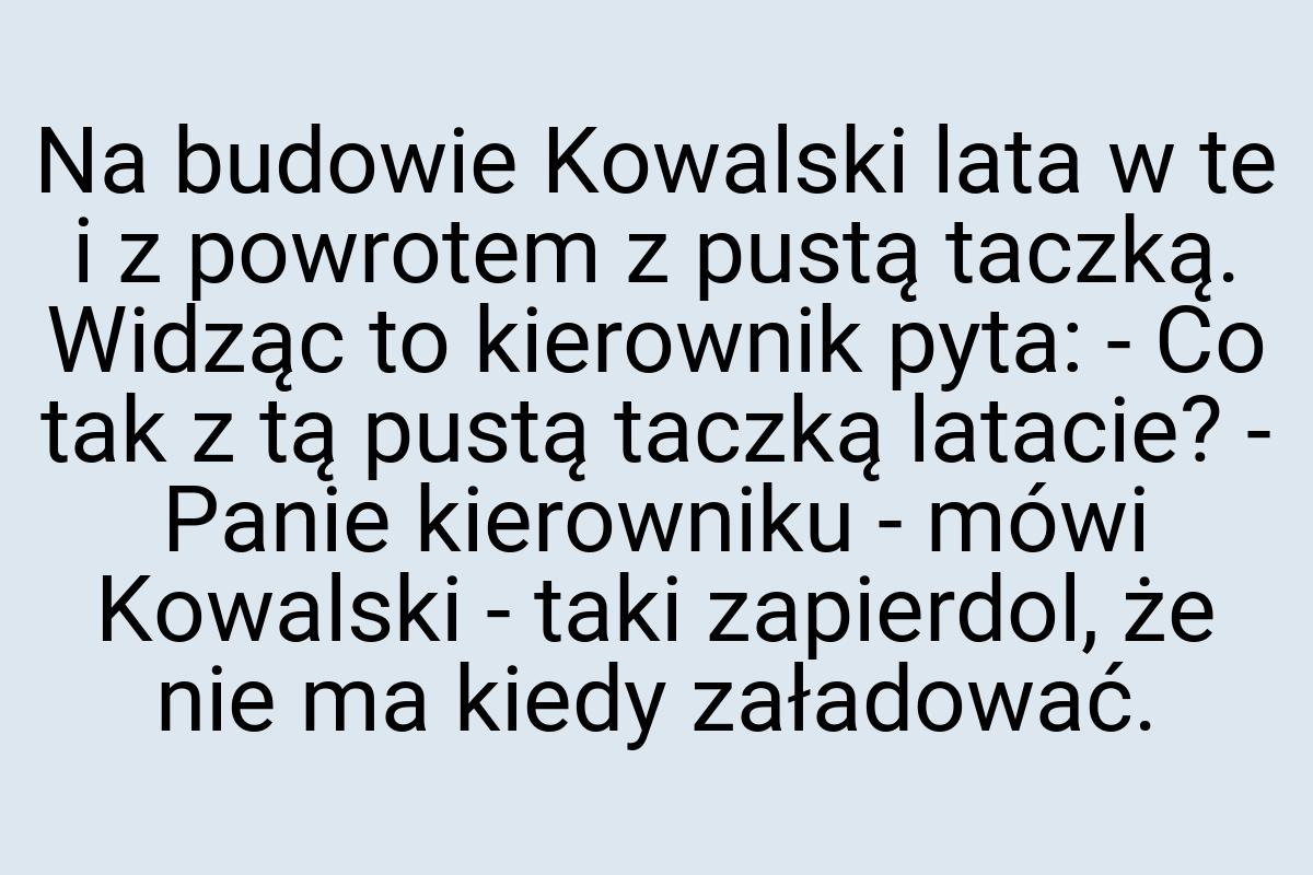 Na budowie Kowalski lata w te i z powrotem z pustą taczką