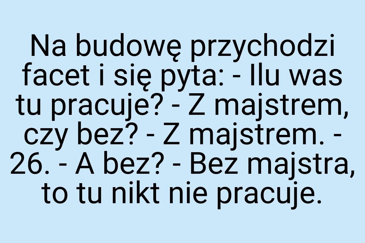 Na budowę przychodzi facet i się pyta: - Ilu was tu