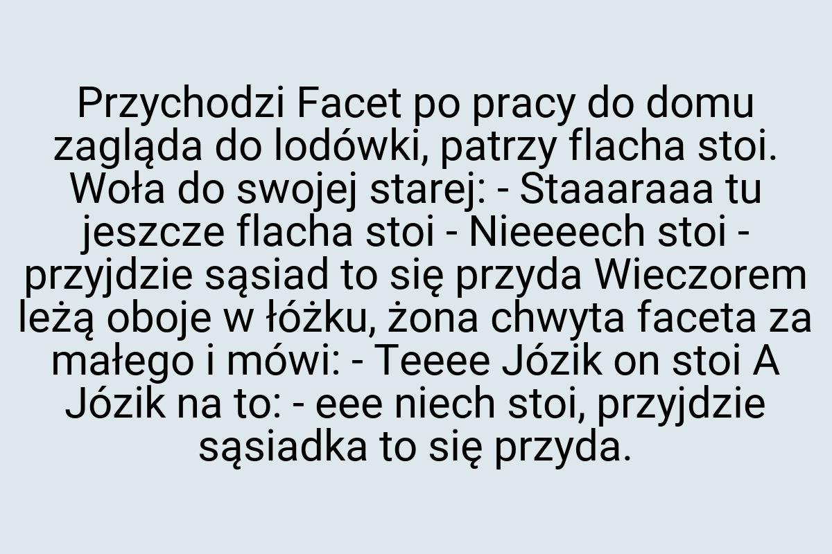 Przychodzi Facet po pracy do domu zagląda do lodówki