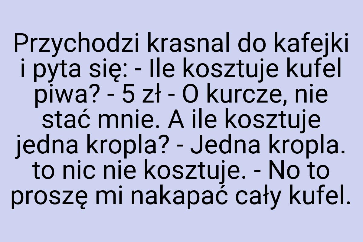 Przychodzi krasnal do kafejki i pyta się: - Ile kosztuje