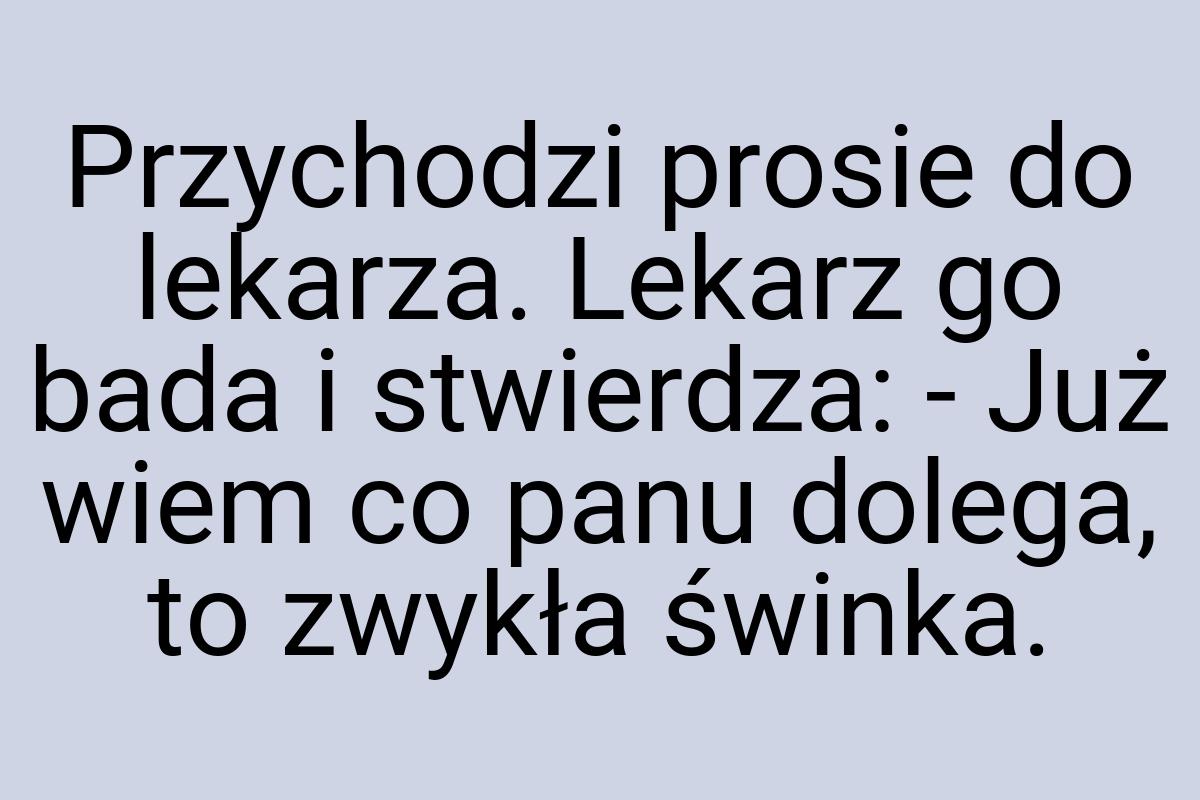 Przychodzi prosie do lekarza. Lekarz go bada i stwierdza