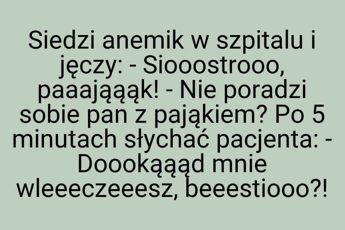 Siedzi anemik w szpitalu i jęczy: - Siooostrooo, paaająąąk