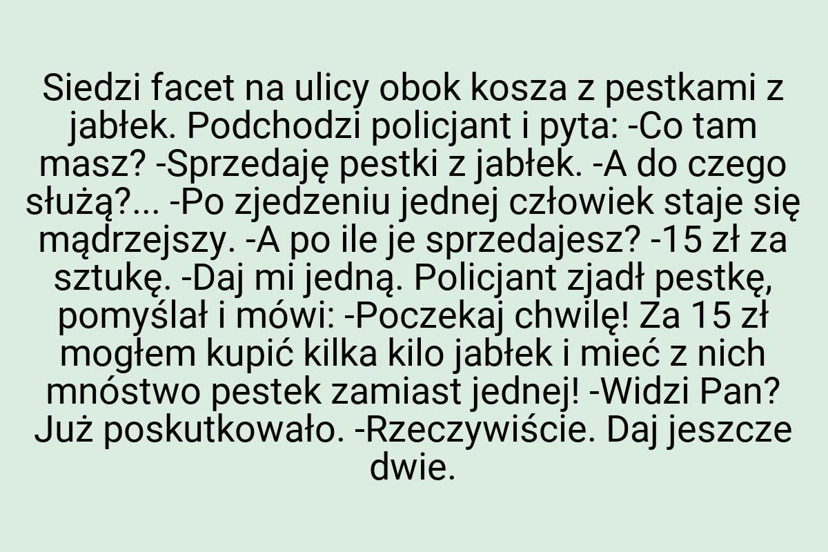 Siedzi facet na ulicy obok kosza z pestkami z jabłek