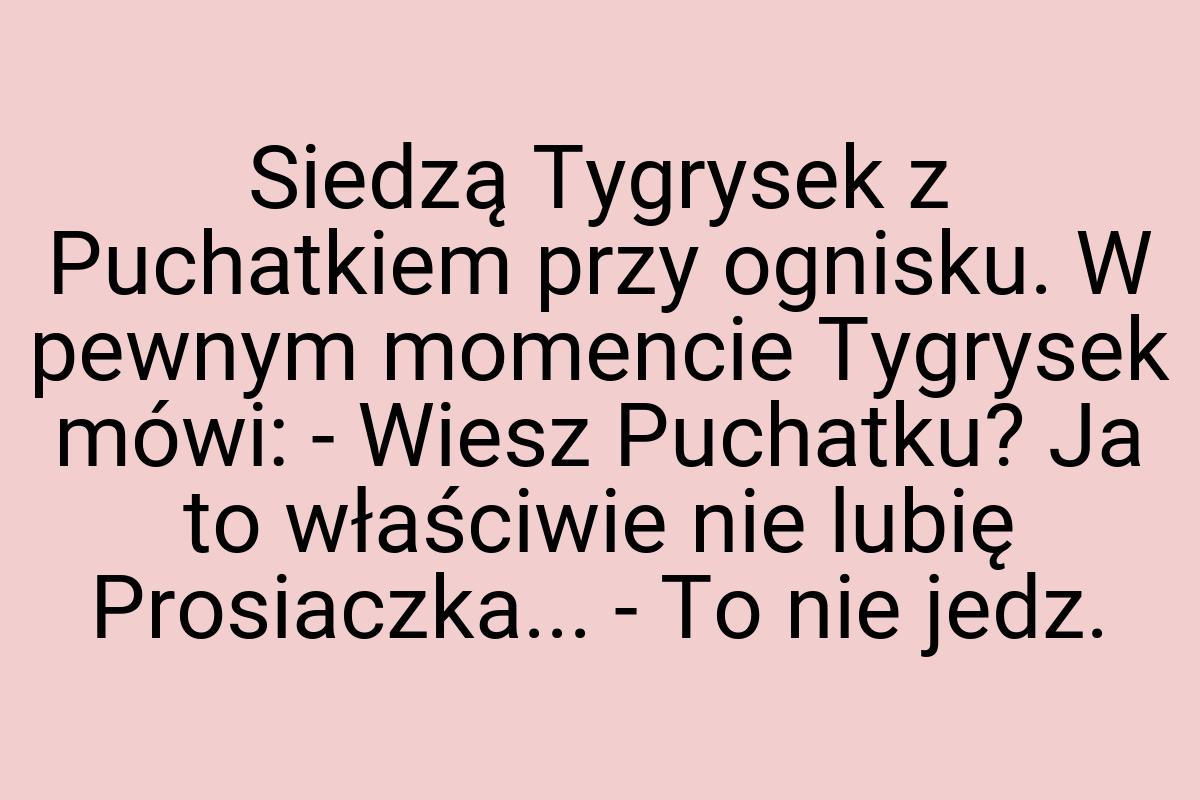 Siedzą Tygrysek z Puchatkiem przy ognisku. W pewnym