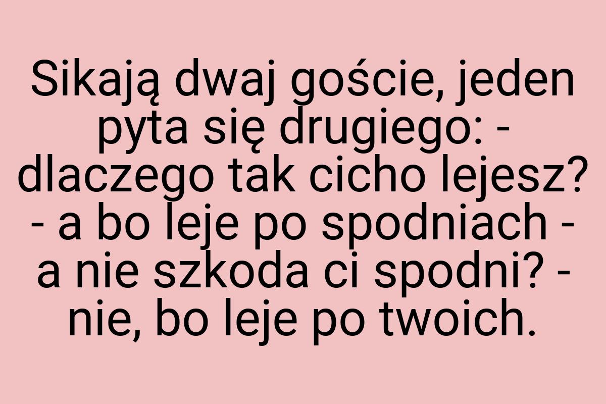 Sikają dwaj goście, jeden pyta się drugiego: - dlaczego tak