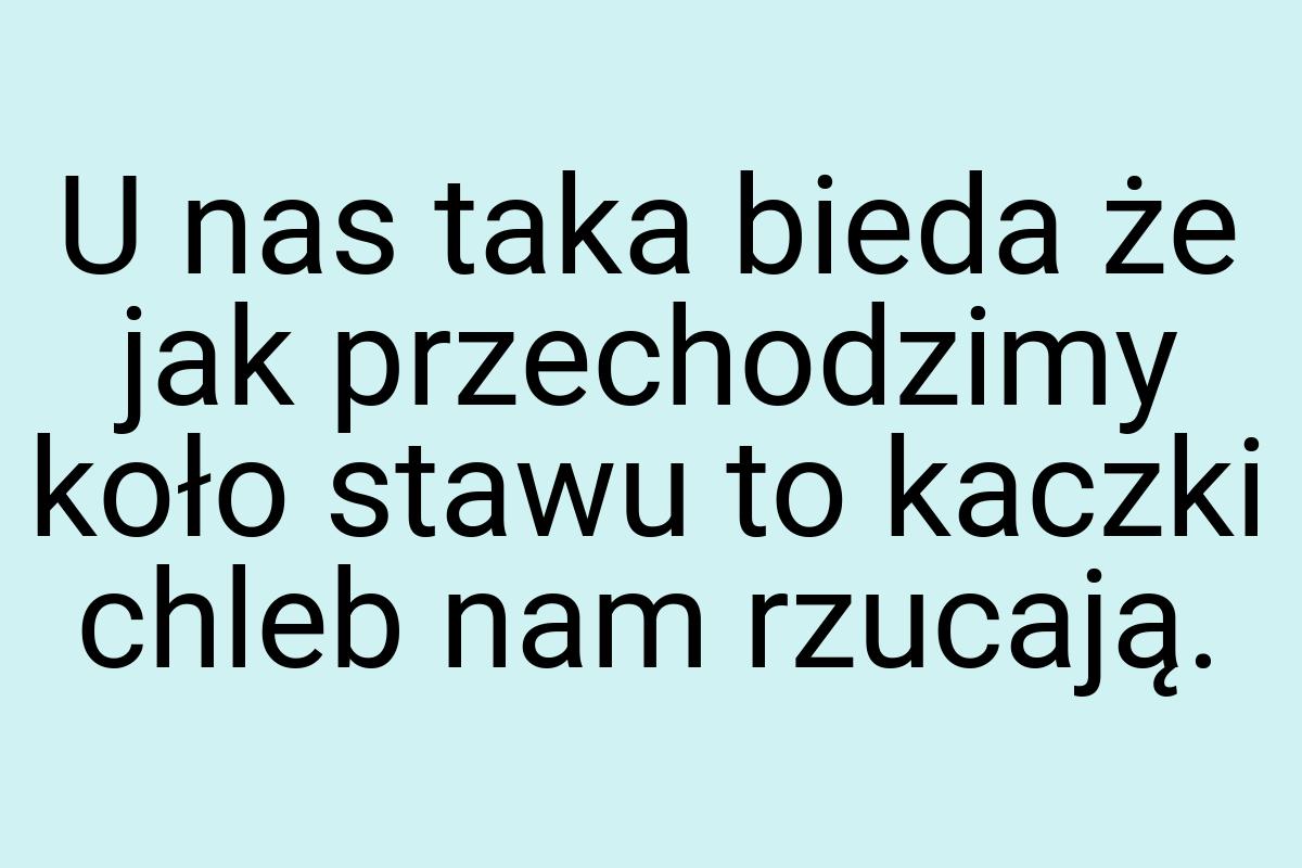 U nas taka bieda że jak przechodzimy koło stawu to kaczki