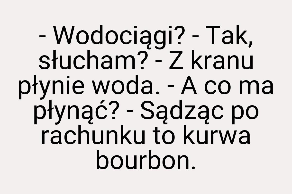 - Wodociągi? - Tak, słucham? - Z kranu płynie woda. - A co