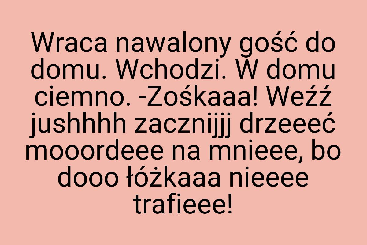 Wraca nawalony gość do domu. Wchodzi. W domu ciemno