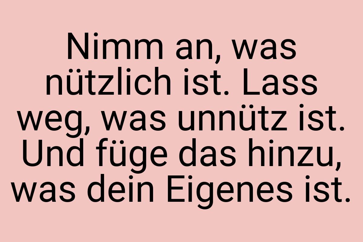 Nimm an, was nützlich ist. Lass weg, was unnütz ist. Und