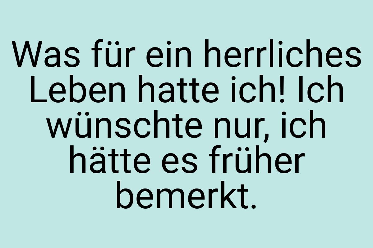 Was für ein herrliches Leben hatte ich! Ich wünschte nur