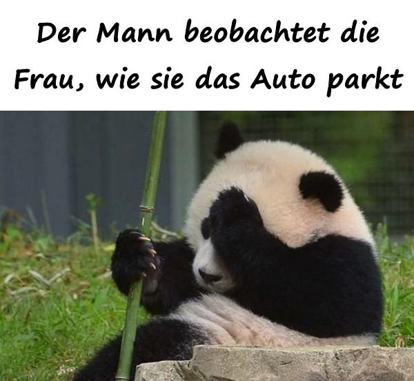 Der Mann beobachtet die Frau, wie sie das Auto parkt