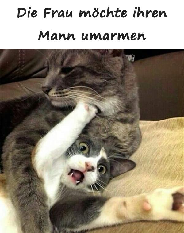 Die Frau möchte ihren Mann umarmen