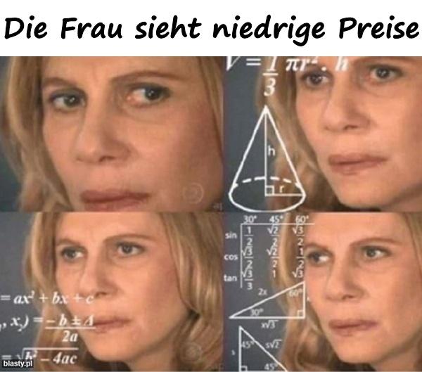 Die Frau sieht niedrige Preise