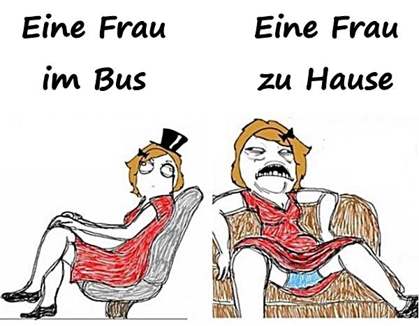 Eine Frau im Bus und eine Frau zu Hause