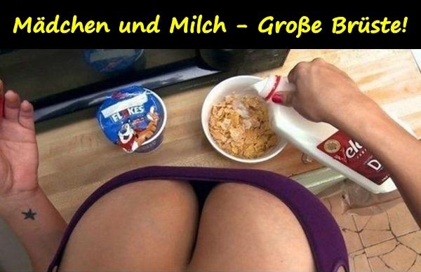 Mädchen und Milch - Große Brüste