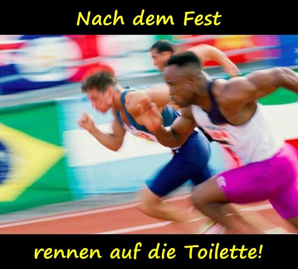 Nach dem Fest Rennen auf die Toilette