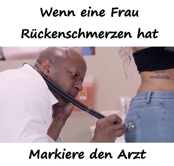 Wenn eine Frau Rückenschmerzen hat. Markiere den Arzt